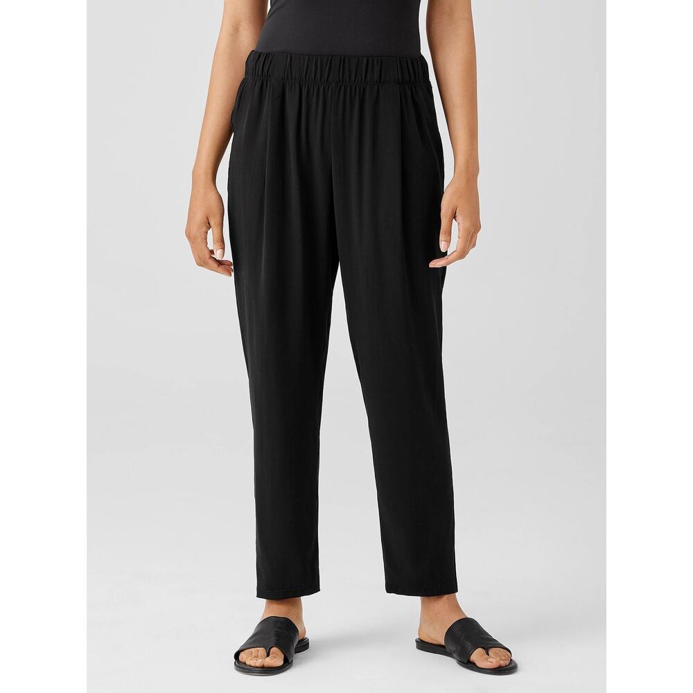 EILEEN FISHER Pants PL Petite L Silk Georgette Crepe Tapered Cropped High Waist